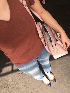 「しまむら（シマムラ）のアイテム（ショルダーバッグ、ピンク系）」を使った、saochi♡さん（レディース・160cm）の夏コーディネート