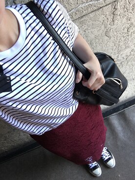 「UNIQLO（ユニクロ）のアイテム（Tシャツ/カットソー、ホワイト系）」を使った、saochi♡さん（レディース・160cm）の秋コーディネート