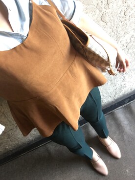「しまむら（シマムラ）のアイテム（キャミソール、ブラウン系）」を使った、saochi♡さん（レディース・160cm）の秋コーディネート
