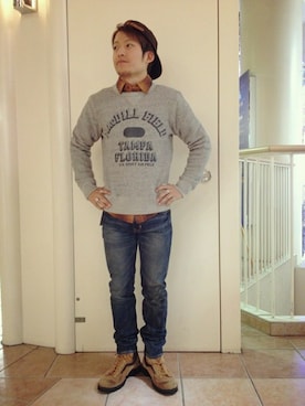 「AVIREX（アヴィレックス）のアイテム（スウェット）」を使った、SHOさん（メンズ・168cm）の秋コーディネート