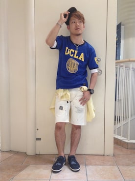 「TYPE BLUE（タイプブルー）のアイテム（デニムパンツ）」を使った、SHOさん（メンズ・168cm）の夏コーディネート