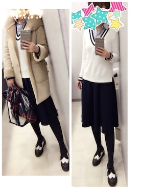 「レースアップシューズ」｜「アイテム（ムートンコート）」を使った、fsmkjさん（レディース・163cm）の冬コーディネート