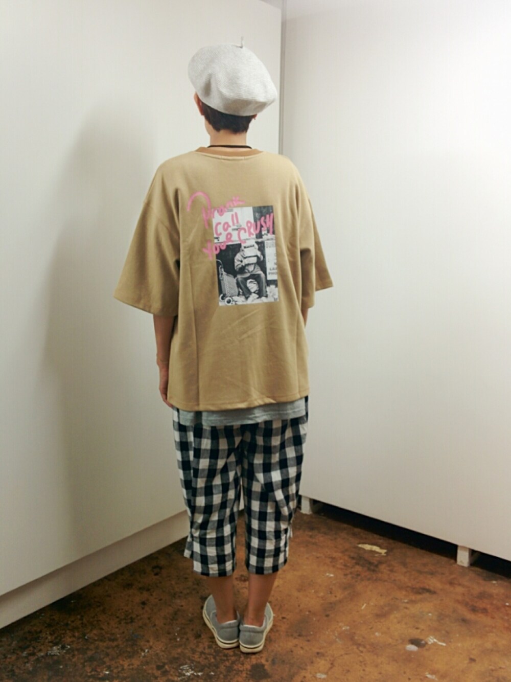 「韓国ブランド、韓国ファッション、ハンドメイド、korea、korea style、sculptor」｜「RETRO GIRL
のアイテム（ハンチング/ベレー帽、グレー系）」を使った、aon9さん（レディース・166cm）の夏コーディネートの1枚目の写真
