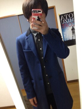 「And A（アンドエー）のアイテム（チェスターコート）」を使った、恭平さん（メンズ・165cm）の秋コーディネート
