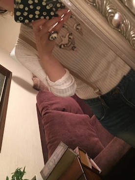 「KBF（ケイビーエフ）のKBF RIBクルーニット（ニット/セーター、ホワイト系）」を使った、mym.modeさん（レディース・164cm）の秋コーディネート