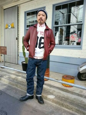 「ショット」｜「アイテム（ニットキャップ/ビーニー）」を使った、katoさん（メンズ・165cm）の冬コーディネート