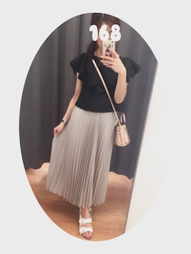 「UNIQLO（ユニクロ）のアイテム（スカート、ベージュ系）」を使った、イロハさん（レディース・155cm）の夏コーディネート