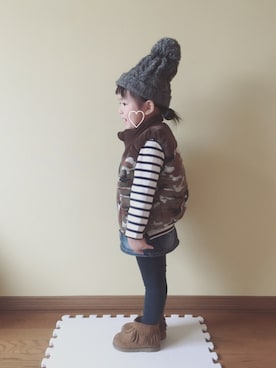 「アイテム（ダウンベスト、ブラウン系）」を使った、nicomicoさん（キッズ・100cm）の秋コーディネート