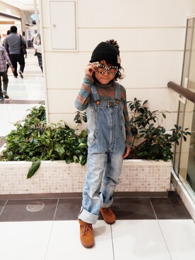 「One deux boo（ワンドゥーブー）のアイテム（ニットキャップ/ビーニー）」を使った、RenRenさん（キッズ・120cm）の冬コーディネート