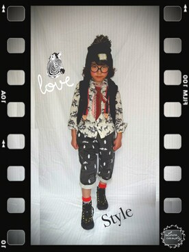 「One deux boo（ワンドゥーブー）のアイテム（ニットキャップ/ビーニー）」を使った、RenRenさん（キッズ・120cm）の春コーディネート