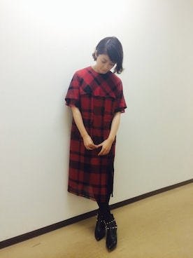 「sacai」｜「アイテム（ブーティ）」を使った、平山あやさん（レディース・160cm）の冬コーディネート
