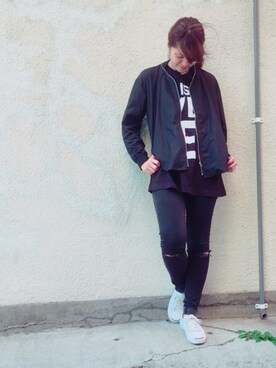「DOUBLE NAME（ダブルネーム）のアイテム（ブルゾン）」を使った、NAITOさん（レディース・167cm）の春コーディネート