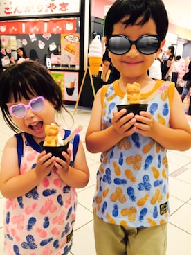 「MIKI HOUSE（ミキハウス）のアイテム（タンクトップ）」を使った、 mii♡さん（キッズ・110cm）の夏コーディネート