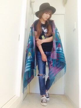 「Rodeo Crowns（ロデオクラウンズ）のアイテム（ポンチョ）」を使った、KA☺︎RUさん（レディース・161cm）の秋コーディネート