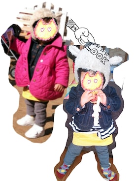 「ぺプラムトップス」｜「アイテム（ダウンジャケット/コート）」を使った、conaさん（キッズ・80cm）の冬コーディネート
