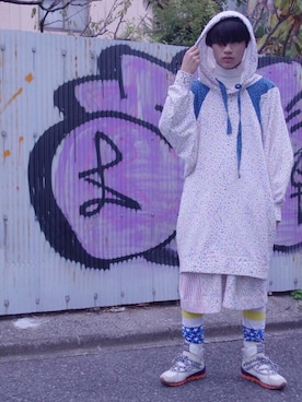 「BERNHARD WILLHELM（ベルンハルトウィルヘルム）のアイテム（パンツ）」を使った、青山 聖さん（メンズ・170cm）の冬コーディネート