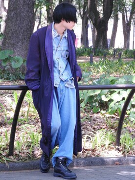 「usedのアイテム（デニムパンツ、ブルー系）」を使った、青山 聖さん（メンズ・170cm）の春コーディネート