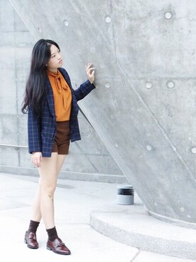 「shorts」｜「アイテム（その他アウター）」を使った、viさん（レディース・167cm）の冬コーディネート