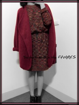 「アイテム（シャツワンピース、レッド系）」を使った、FANXIN'Sさん（レディース・162cm）の冬コーディネート