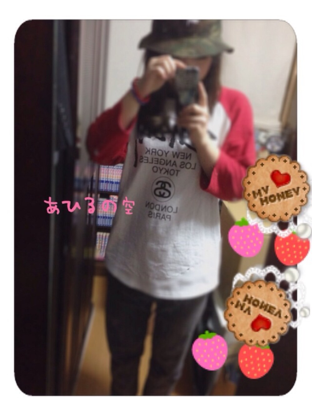 「STUSSYのBaseball WT Raglan（Tシャツ/カットソー、レッド系）」を使った、まきり☆(-)さん（レディース・160cm）の春コーディネートの1枚目の写真