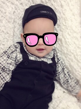 「アイテム（ロンパース、ブラック系）」を使った、み吉さん（キッズ・60cm）の冬コーディネート