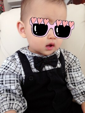 「アイテム（ロンパース、ブラック系）」を使った、み吉さん（キッズ・70cm）の冬コーディネート