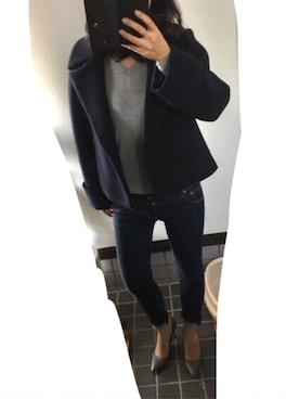 「STUDIOUS（ステュディオス）のアイテム（ピーコート）」を使った、juiさん（レディース・161cm）の秋コーディネート