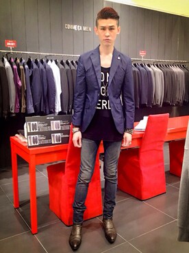 「COMME CA COLLECTION（コムサ・コレクション）のアイテム（ジャケット/アウター）」を使った、Marco   Lauさん（メンズ・182cm）の夏コーディネート