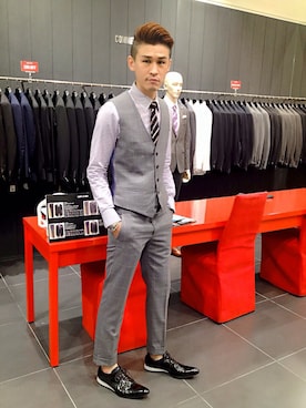 「COMME CA COLLECTION（コムサ・コレクション）のアイテム（セットアップ）」を使った、Marco   Lauさん（メンズ・182cm）の夏コーディネート