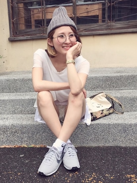 「GU（ジーユー）のアイテム（帽子、グレー系）」を使った、C O Oさん（レディース・152cm）の夏コーディネート