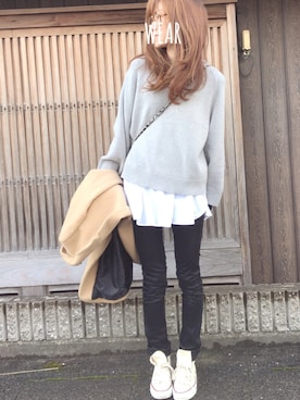 「SPIRALGIRL（スパイラルガール）のアイテム（チェスターコート）」を使った、Sato*さん（レディース・164cm）の春コーディネート