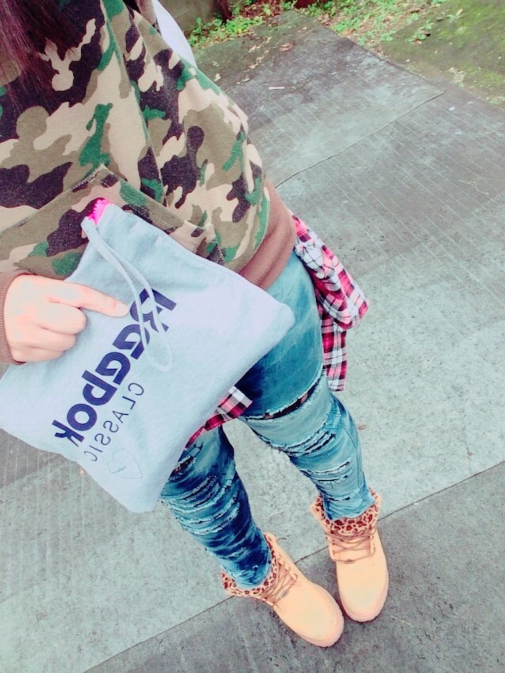 「WEGO、ティンバーランド、Timberland、H&M、迷彩、カジュアル、reebok」｜「WEGOのアイテム（パーカー、その他）」を使った、ゆん汰さん（レディース・158cm）の秋コーディネートの1枚目の写真