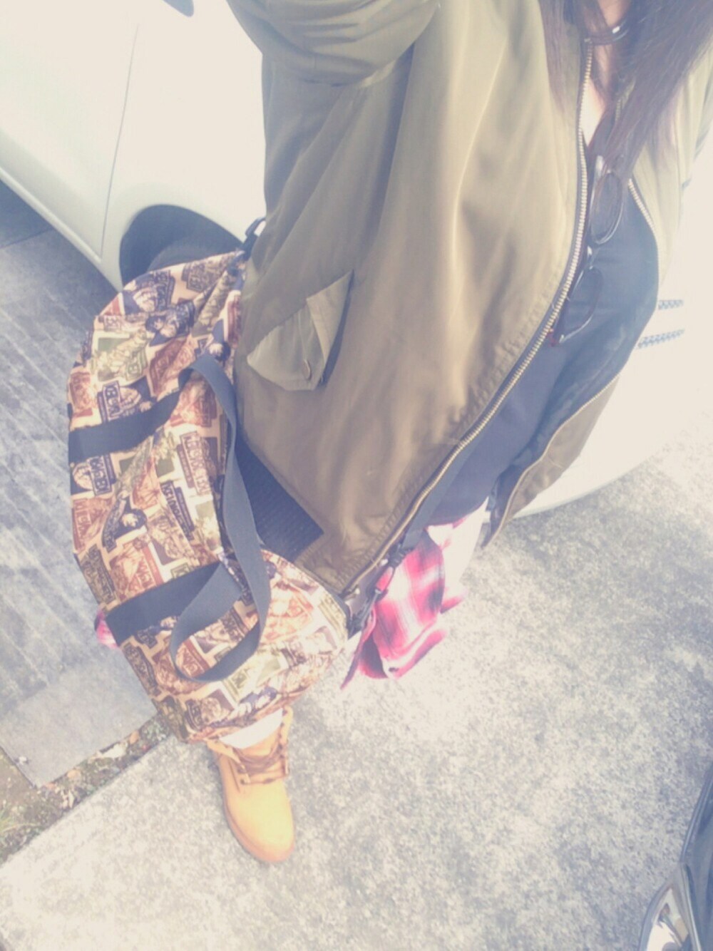 「カジュアル、夏、MA-1、チェックシャツ、Timberland、AZUL by moussy、XLARGE、confirm、WEGO、GENERATIONS」｜「WEGOのアイテム（その他アウター、グリーン系）」を使った、ゆん汰さん（レディース・158cm）の春コーディネートの1枚目の写真