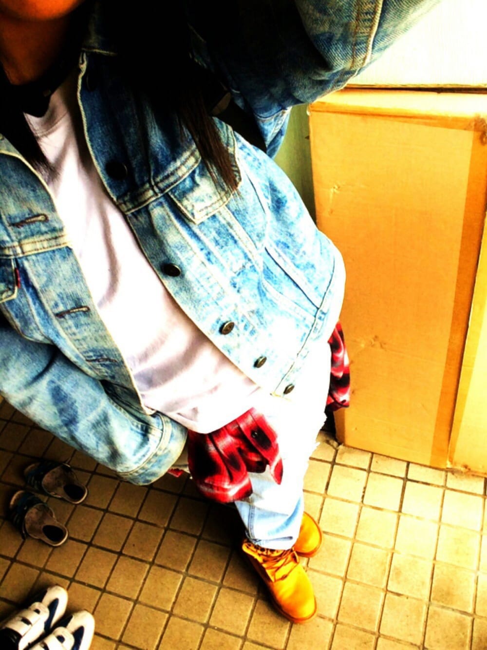 「古着、Timberland、confirm、VISION、休日スタイル、LIVE、デニム、GENERATIONS、さいたまスーパーアリーナ、大人カジュアル」｜「no brandのアイテム（デニムジャケット、ブルー系）」を使った、ゆん汰さん（レディース・158cm）の春コーディネートの1枚目の写真