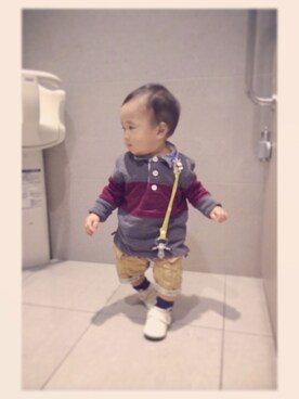 「ラガーシャツ」｜むちむちくんさん（キッズ・80cm）の冬コーディネート