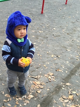 「BIT'Z（ビッツ）のアイテム（帽子）」を使った、むちむちくんさん（キッズ・80cm）の冬コーディネート