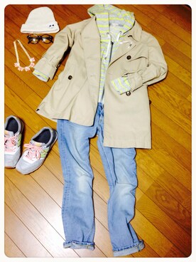「STUNNING LURE（スタニングルアー）のアイテム（トレンチコート）」を使った、toco.さん（レディース・156cm）の春コーディネート