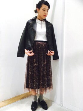 「AS KNOW AS PINKY（アズノゥアズピンキー）のアイテム（ライダースジャケット）」を使った、よこやまさん（レディース・159cm）の夏コーディネート