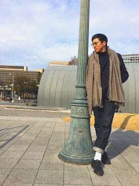 「ネイビーコーデ」｜「アイテム（財布/小物）」を使った、kchanminkさん（メンズ・183cm）の冬コーディネート