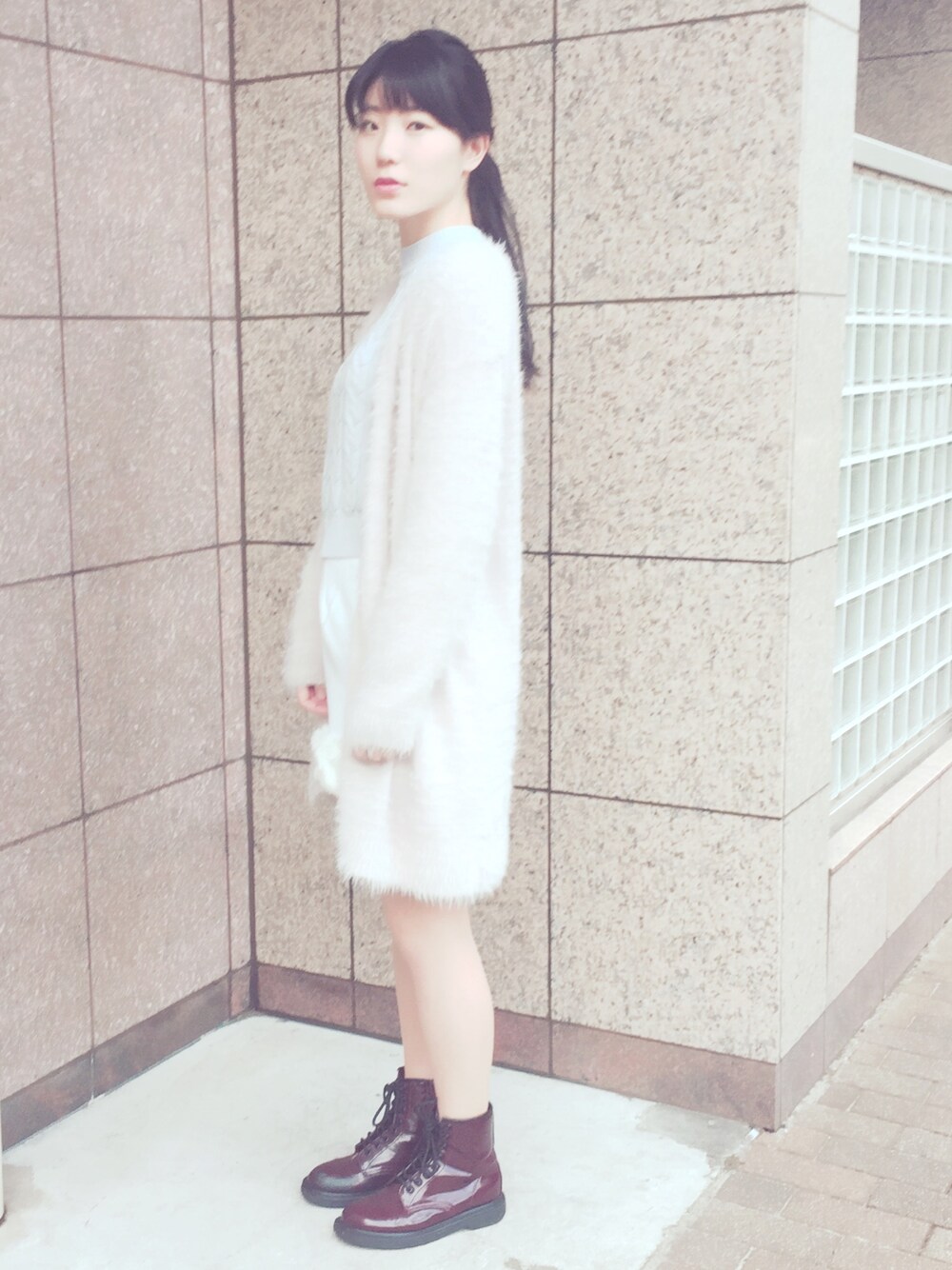 「Honeys、ダズリン、dazzlin、ニット、コーディガン、もこもこ、ふわふわ、ピンク、ガーリー、秋のコーデ」｜「Honeysのアイテム（ジャケット/アウター、ピンク系）」を使った、ゆうほさん（レディース・164cm）の秋コーディネートの1枚目の写真