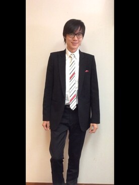 「アイテム（セットアップ、ブラック系）」を使った、LKさん（メンズ・178cm）の秋コーディネート
