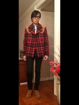 「SAINT LAURENT PARIS（サンローランパリ）のアイテム（ピーコート）」を使った、LKさん（メンズ・178cm）の冬コーディネート