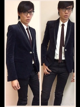 「アイテム（ネクタイ、レッド系）」を使った、LKさん（メンズ・178cm）の冬コーディネート