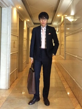 「THOM BROWNE（トムブラウン）のアイテム（セットアップ）」を使った、LKさん（メンズ・178cm）の夏コーディネート