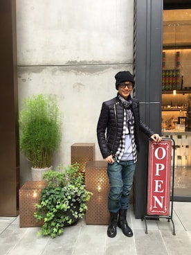 「Down Jacket 」｜「アイテム（ライダースジャケット）」を使った、LKさん（メンズ・178cm）の冬コーディネート