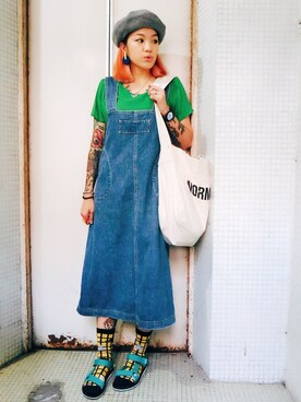 「summer style」｜「アイテム（サロペット/オーバーオール）」を使った、JimmaC≮占͘麻͘氏͘≯さん（レディース・160cm）の夏コーディネート