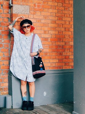 「MONKI（モンキ）のアイテム（シャツワンピース）」を使った、JimmaC≮占͘麻͘氏͘≯さん（レディース・160cm）の夏コーディネート