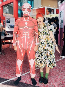 「MONKI（モンキ）のアイテム（シャツワンピース）」を使った、JimmaC≮占͘麻͘氏͘≯さん（レディース・160cm）の夏コーディネート