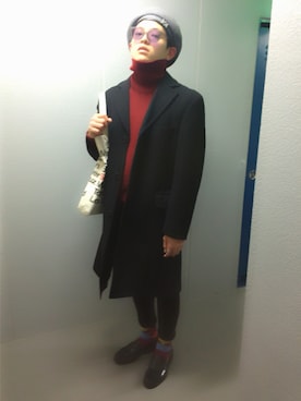 「adsr」｜「アイテム（ハンチング/ベレー帽）」を使った、GEEKMANさん（メンズ・180cm）の冬コーディネート