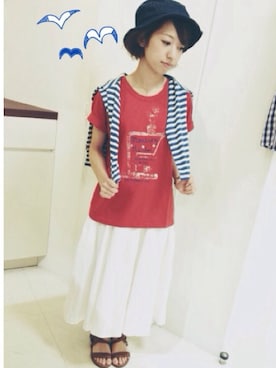 「赤Tシャツ」｜にしぼりさん（レディース・153cm）の夏コーディネート